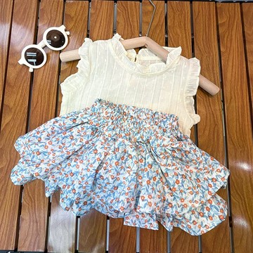女小童裙褲套裝夏款新款寶寶洋氣夏裝棉布女童時髦兩件套夏季 夏天韓版套裝 女童休閒兩件套 兒童套裝 中小童短袖套裝