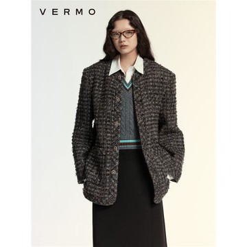VERMO古著寬肩漆扣粗編外套夾克