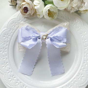 夢幻蕾絲網紗蝴蝶結髮夾髮飾-米黃色