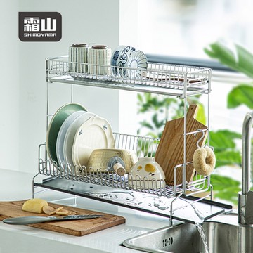 日本霜山 304不鏽鋼雙層餐具瀝水架
