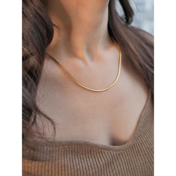 NICE 鍍18K金意大利方形蛇骨鏈歐美簡約素鏈輕奢高級感疊戴項鏈