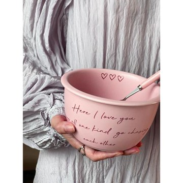 MIXIM原創粉色英文餐具釉下彩碗盤碟杯組合碗碟套裝家用ins風餐具