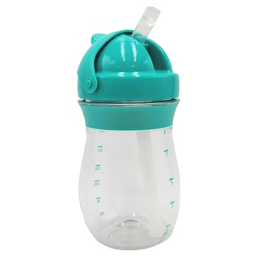 OXO tot 寶寶啾吸管杯，弧形瓶身設計，不易潑濺鴨嘴吸口，透明杯身印有刻度，適合8個月以上寶寶  靚藍綠色  250ml  1個