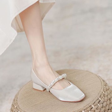 高跟鞋女真皮瑪麗珍鞋2025新款女鞋仙女風淺口低粗跟法式單鞋子夏