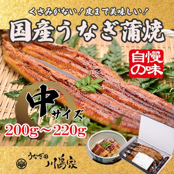 国産 うなぎ 蒲焼 有頭 腹開き 中サイズ一尾 200g〜220g かばやき