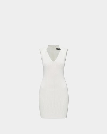 BALMAIN V 領針織短洋裝 - 白 / 42