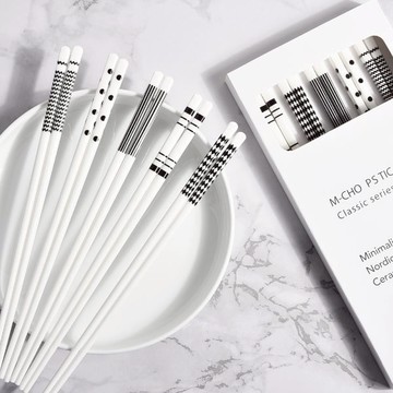 Homely Zakka 復古黑白陶瓷筷子25cm_5雙組