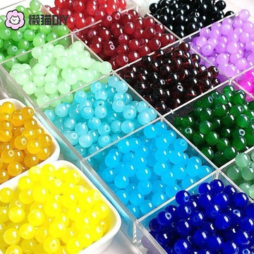 DIY串珠🌈 新款8mm 10mm玻璃仿玉石珠透色琉璃圓珠手鍊項鍊DIY串珠隔珠材料 串珠diy 手作饰品 diy饰品