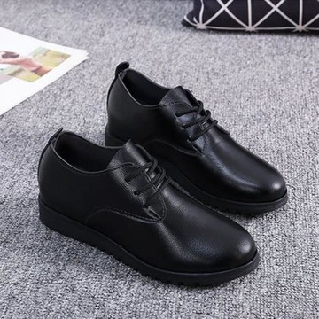 職業小皮鞋女秋季新款系帶坡跟軟底圓頭平復英倫風復古工作樂福鞋