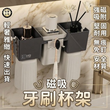 【台灣現貨】免打孔磁吸壁掛牙刷杯架   浴室收納置物架 漱口杯架 牙刷牙膏收納架 電動牙刷架 免釘無痕防水防塵收納架