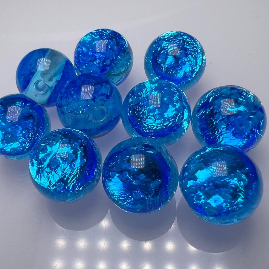 ホタルガラス　ミヤコマリン　青芯 　8ｍｍ±0.5ｍｍ　10粒セット　蓄光　とんぼガラス　とんぼ玉　沖縄県宮古島