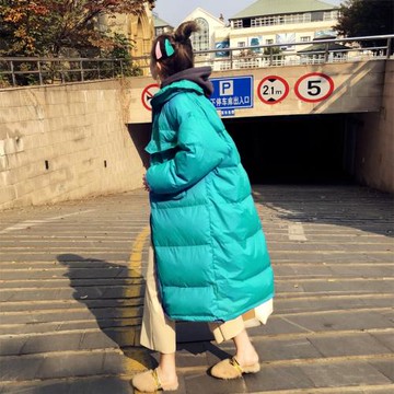 2025冬季新款綠色棉衣棉服女長款過膝oversize棉襖加厚小眾外套