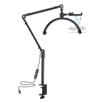 10W桌面LED視頻燈半月形補光燈雙色燈3200K-5600K可調光10級亮度可調帶USB線C型夾台Mcen1檯燈