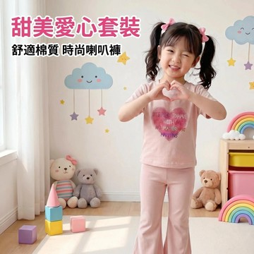 🎀biubiu童裝🎀現貨🌈女童休閒裝 夏季套裝 中小童 可愛印花 喇叭褲 短袖 卡通 女寶寶 兩件套
