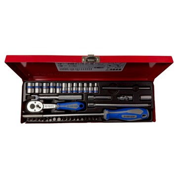 KING TONY 金統立 專業套筒扳手39件組 二分 DR KT2540MR 1/4吋  1套  六角起子頭 6個+十字起子頭 4個+一字起子頭 3個+六角星型起子頭 6個+加長型接杆 2個+公制六角標準套筒 12個+磁性固定起子+起子變換頭+扳杆+滑杆+24齒膠套握把棘輪扳手