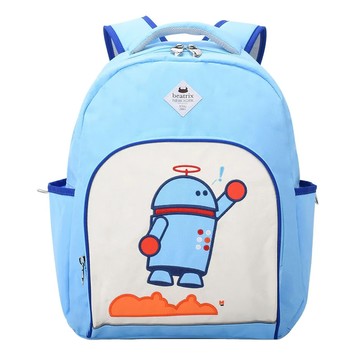 beatrix NEW YORK 經典刺繡國小護脊輕量書包 (100-120cm)  27 x 14 x 35cm  機器男孩 藍色 + 白色