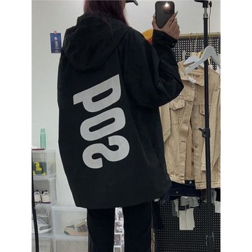 春秋季潮牌潮流夾克bos字母刺繡外套高街登山服沖鋒衣女學生外套