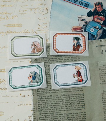 B款 格紋框 八角標籤貼紙 八張一組