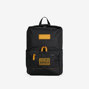 上開扣Pioneer中型尼龍後背包-黑黃標