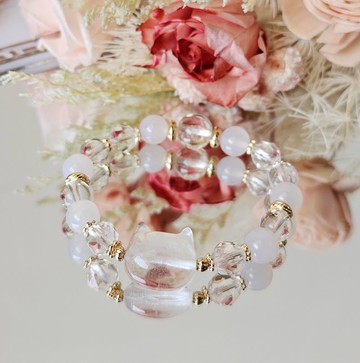 乾淨明亮的白水晶貓-智慧/白瑪瑙/白水晶/正能量/療癒水晶手鍊