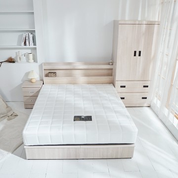 台灣製【藤原傢俬】白色戀人5件式房間組(床頭+6分木芯板床底+3x6衣櫥+2抽櫃+床墊)