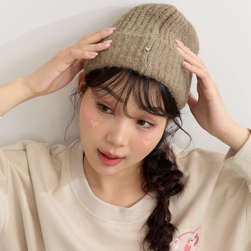 【PolyLulu】 保暖粗針小愛心針織毛帽