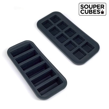 官方直營【Souper Cubes】 多功能食品級矽膠保鮮盒_曜石灰2件組(6格+10格)