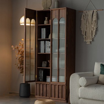 書架 書櫃 置物架 餐邊櫃 展示櫃 北美黑胡桃實木書櫃復古簡約現代書架日式書房玻璃展示櫃收納櫃X