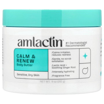 AmLactin, Calm & Renew Body Butter, Sensitive, Dry Skin, Fragrance Free, 11 oz (312 g)