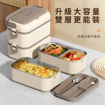 304不鏽鋼雙層飯盒 可進微波爐 送飯保溫午餐盒 多層分格便當盒 學生便當盒 保溫便當盒