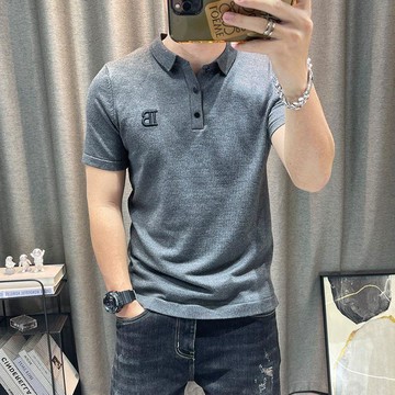 男士大尺碼POLO衫 商務休閒短袖上衣 男士短袖POLO衫男潮流休閒刺繡T恤針織純色翻領針織衫男裝0809
