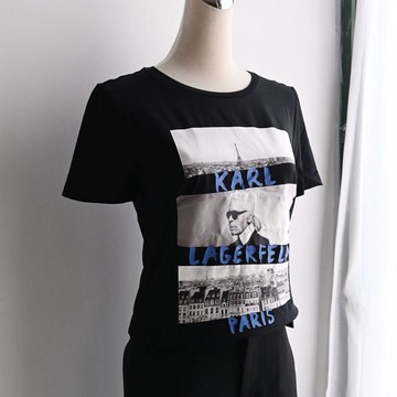 KARL LAGERFELD 卡爾 街頭潮流風格棉質短T恤.黑