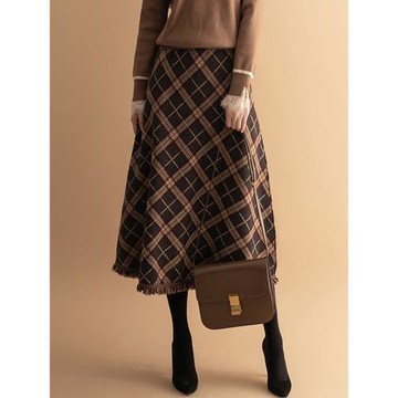 日系格子半身裙女秋冬新款咖色復古松緊高腰顯瘦格紋針織a字傘裙