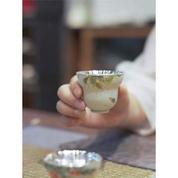 銀茶杯純銀999一張打手繪純手工包銀杯主人杯中式家用品茗杯 雙全