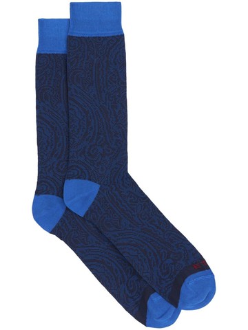 ETRO - paisley-print ribbed socks - men - Cotton/Polyamide - II - Blue