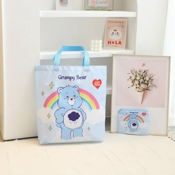 限量預購【遊戲家】Care Bears五色 彩虹熊 愛心熊 摺疊 收納 (環保袋+小錢包-藍色閃電小熊)F