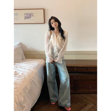 妃兒雪紡衫女春夏新短款小香風荷葉邊氣質高級感小個子長袖防曬衫