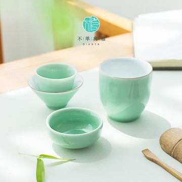 不單典雅青瓷茶杯功夫茶具陶瓷杯子單杯茶碗主人杯品茗杯個人杯