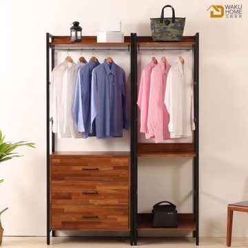 WAKUHOME 瓦酷家具格萊斯積層木工業風4.6尺三抽+單吊多功能衣櫃-寬140*深44*高196