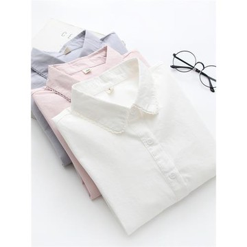 秋季新款小清新文藝純棉白色襯衫女長袖學生內搭打底蕾絲花邊襯衣