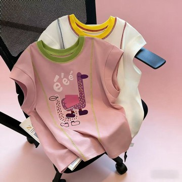 Mimo⭐女童短袖T恤夏季兒童上衣女孩半袖拼色可愛打底衫t