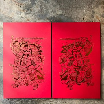 馬年開運門神春聯/驅邪納福河南開封門神/左右一對/燙亮古銅金