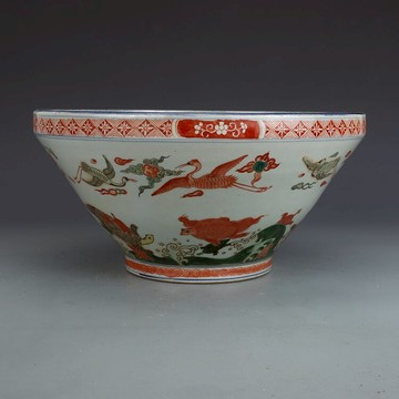 大明萬歷五彩海怪紋缽仿古瓷器古董古玩老貨收藏品真品擺件