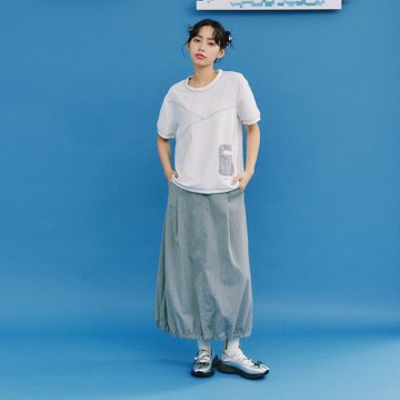 【Dailo】直條打褶修身八分裙 卡 灰