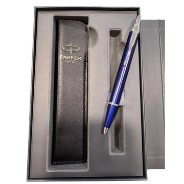 PARKER PARKER 派克 IM系藍桿白夾原子筆 真皮筆套禮盒(免費刻字)