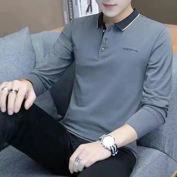 男裝中青年POLO衫春秋長袖T恤男潮流休閒翻領男士體恤有領中青年上衣服1/2件