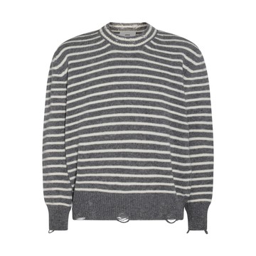 Ami Paris - Grey And White Wool Stripe Sweater