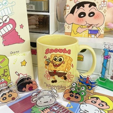 台灣現/貨✨【店鋪熱銷】網紅卡通ins馬克杯海綿寶寶可愛陶瓷高顏值喝水生日禮物情侶水杯