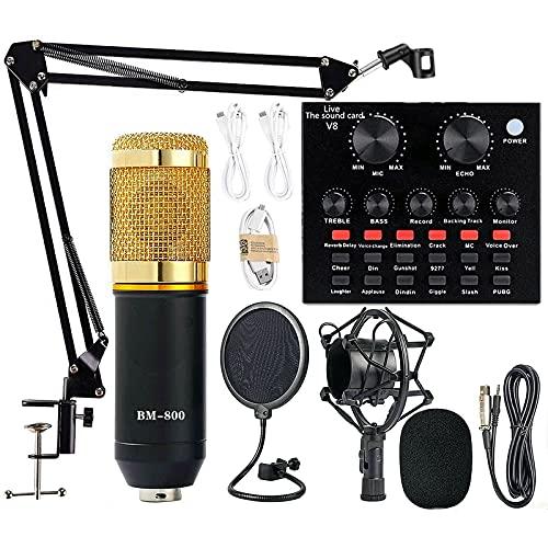 Podcast Equipment Bundle, BM-800 Mic Kit with Live Sound Card, Adjustable M