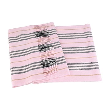 BURBERRY 巴寶莉 清新英倫風條紋設計羊毛羊絨流蘇圍巾(粉)